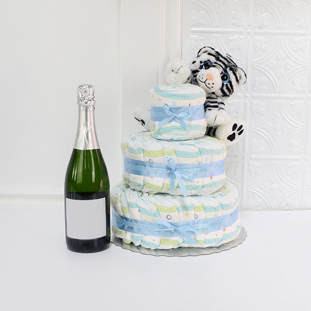 Plush & Perfect Baby Gift Set with Champagne, baby gift baskets, champagne gift baskets