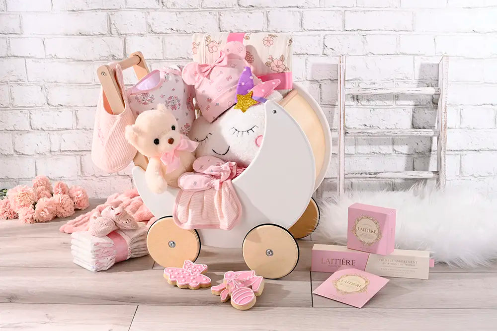 Keepsake baby gift arranged with premium nursery-inspired details