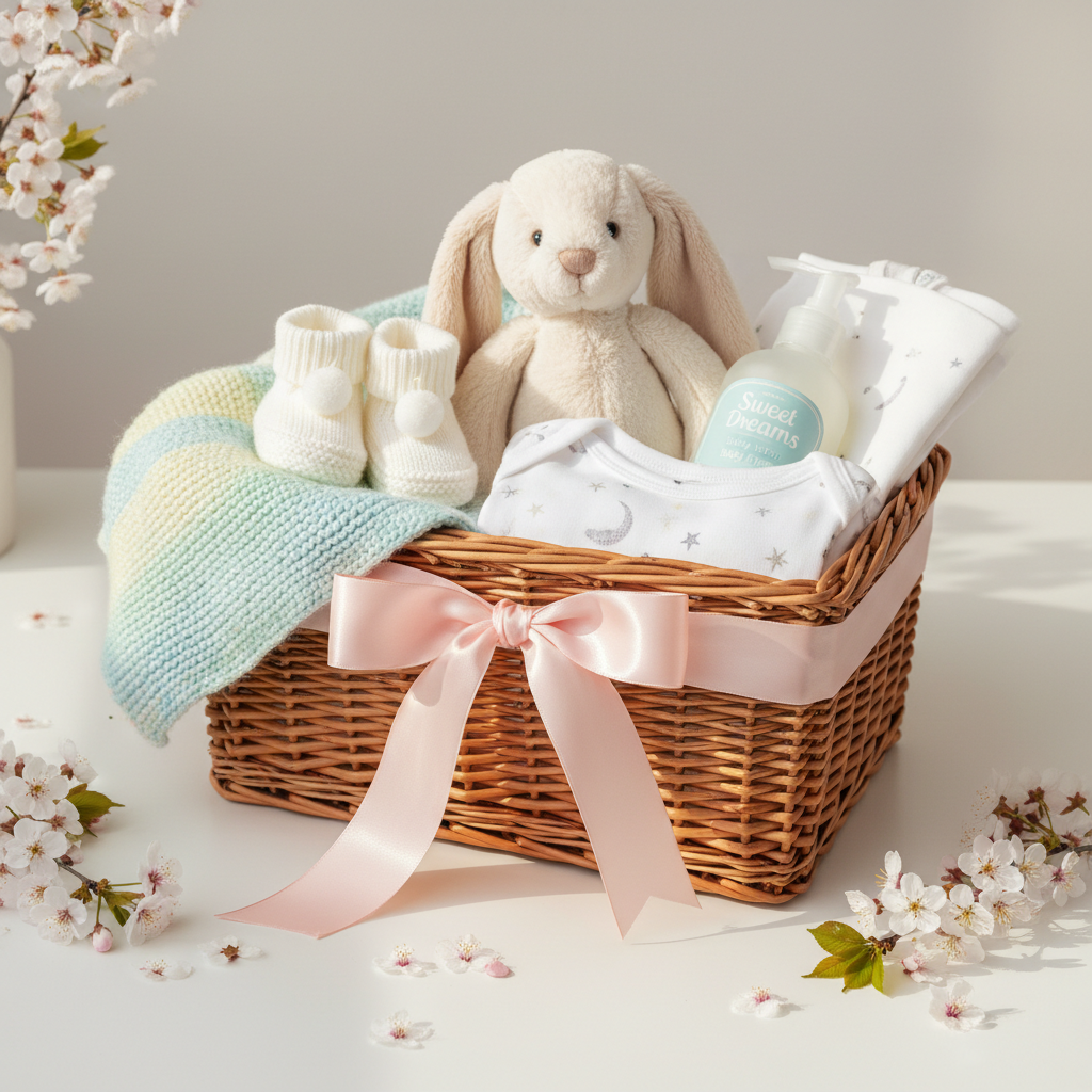 Curated ready-made baby gifts arranged for newborns and new parents