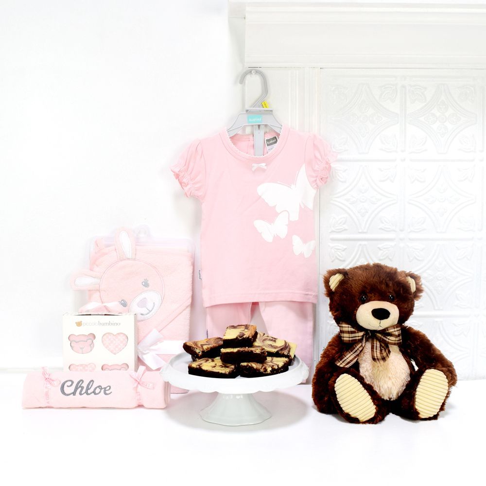 TEDDY &amp; THE WEE GIRL GIFT BASKET, baby girl gift basket, welcome home baby gifts, new parent gifts
