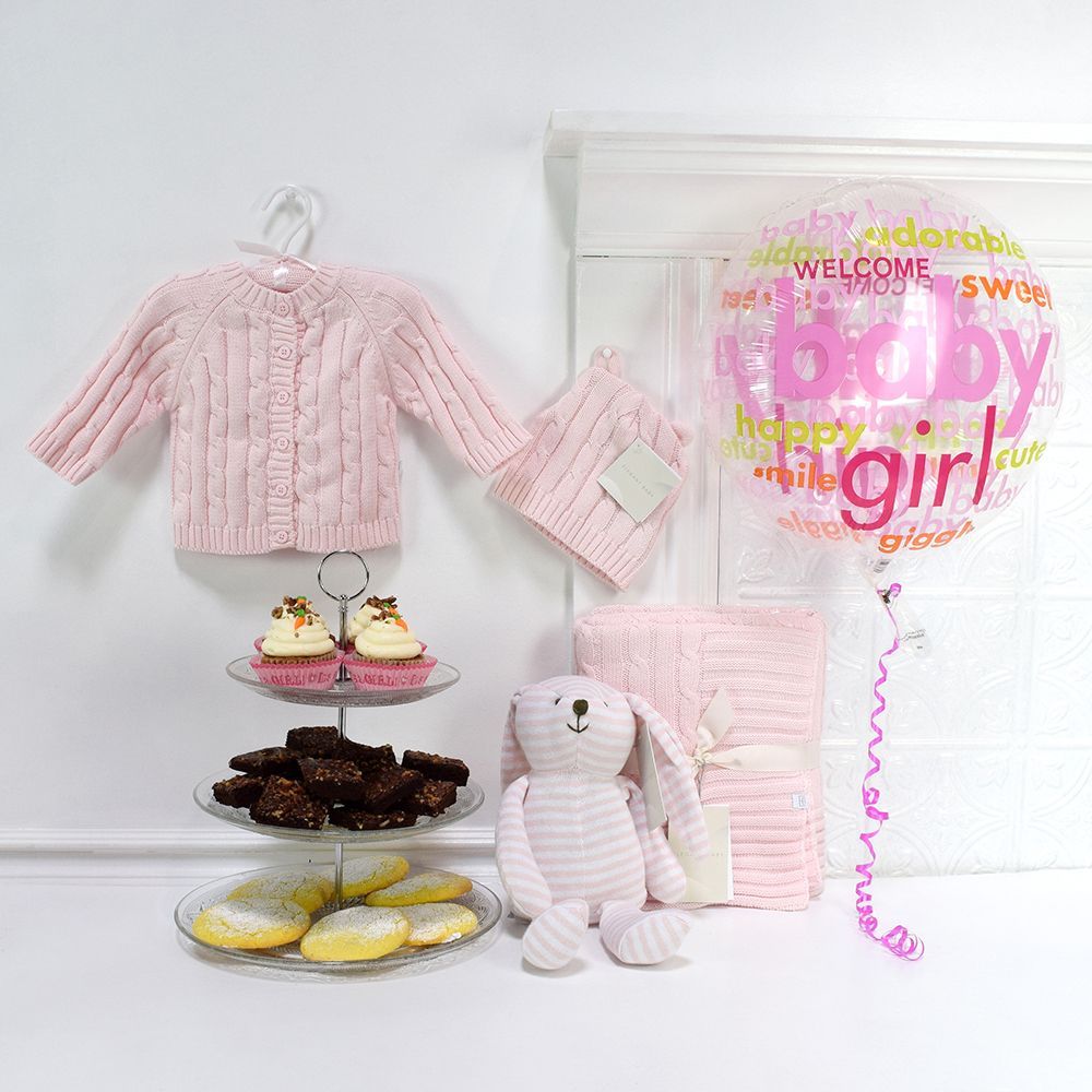 Welcome A Sweet Baby Girl Basket, baby gift baskets, baby boy, baby gift, new parent, baby, champagne
