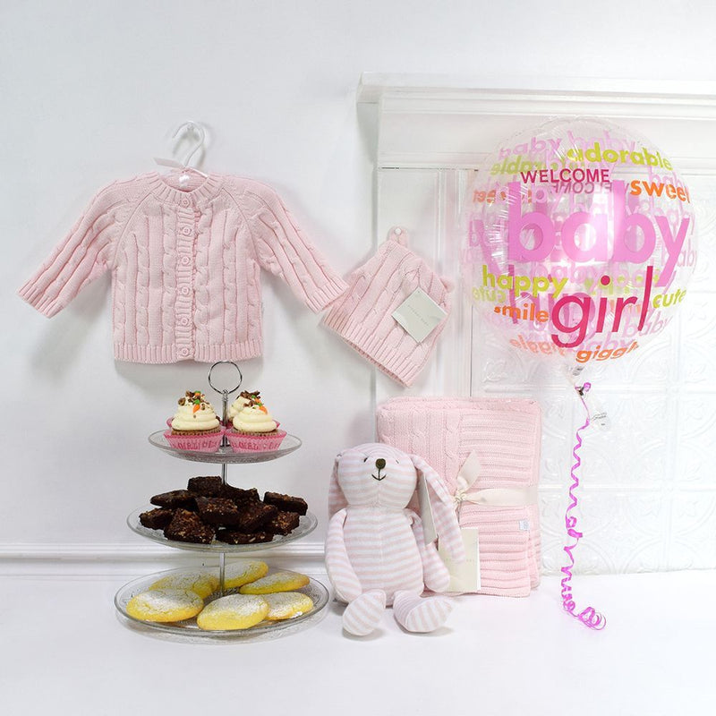 Welcome A Sweet Baby Girl Basket, baby gift baskets, baby boy, baby gift, new parent, baby, champagne

