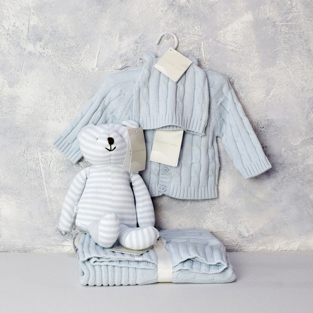 ELEGANT BOY BUNNY TOY GIFT SET, baby boy gift hamper, newborns, new parents
