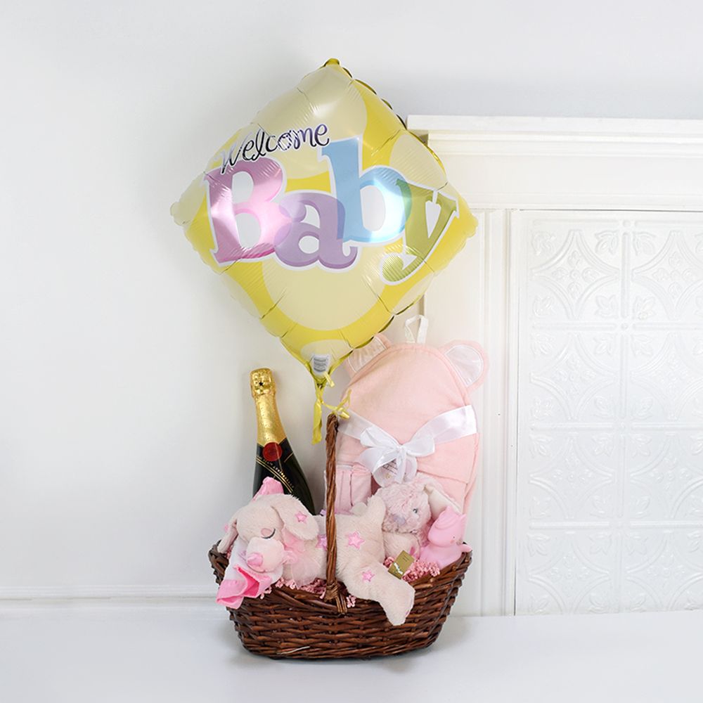 "Welcome Home" Pretty Girl Gift Basket With Champagne