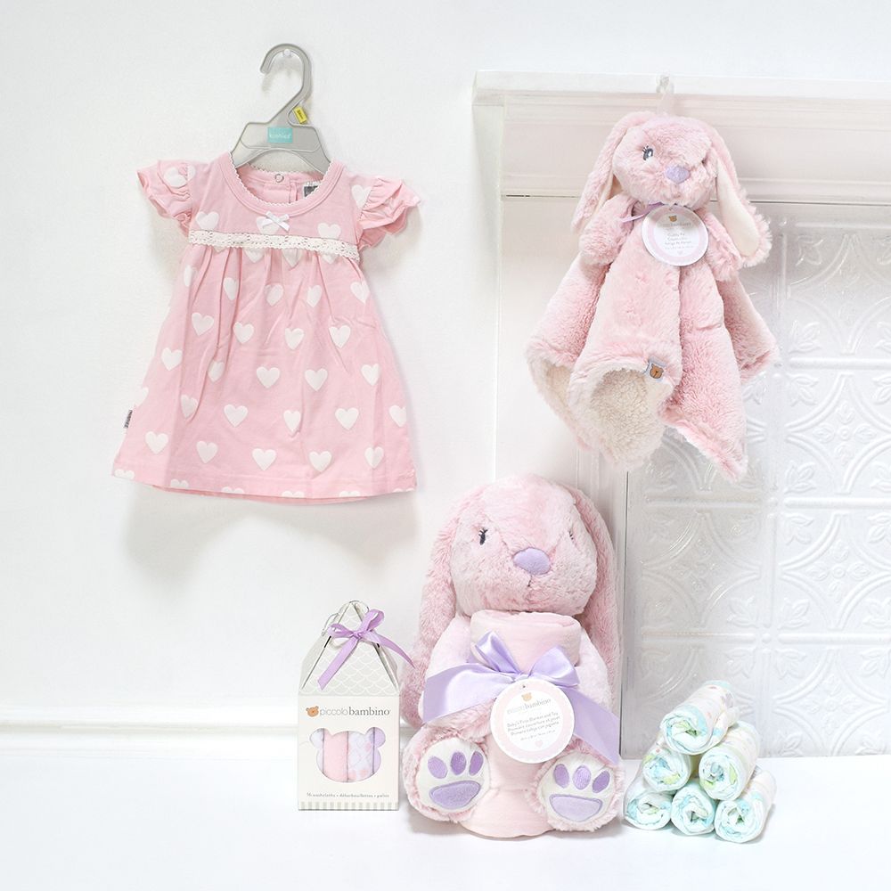 Baby Girl Basket with Pink Dress – how the gift is presented