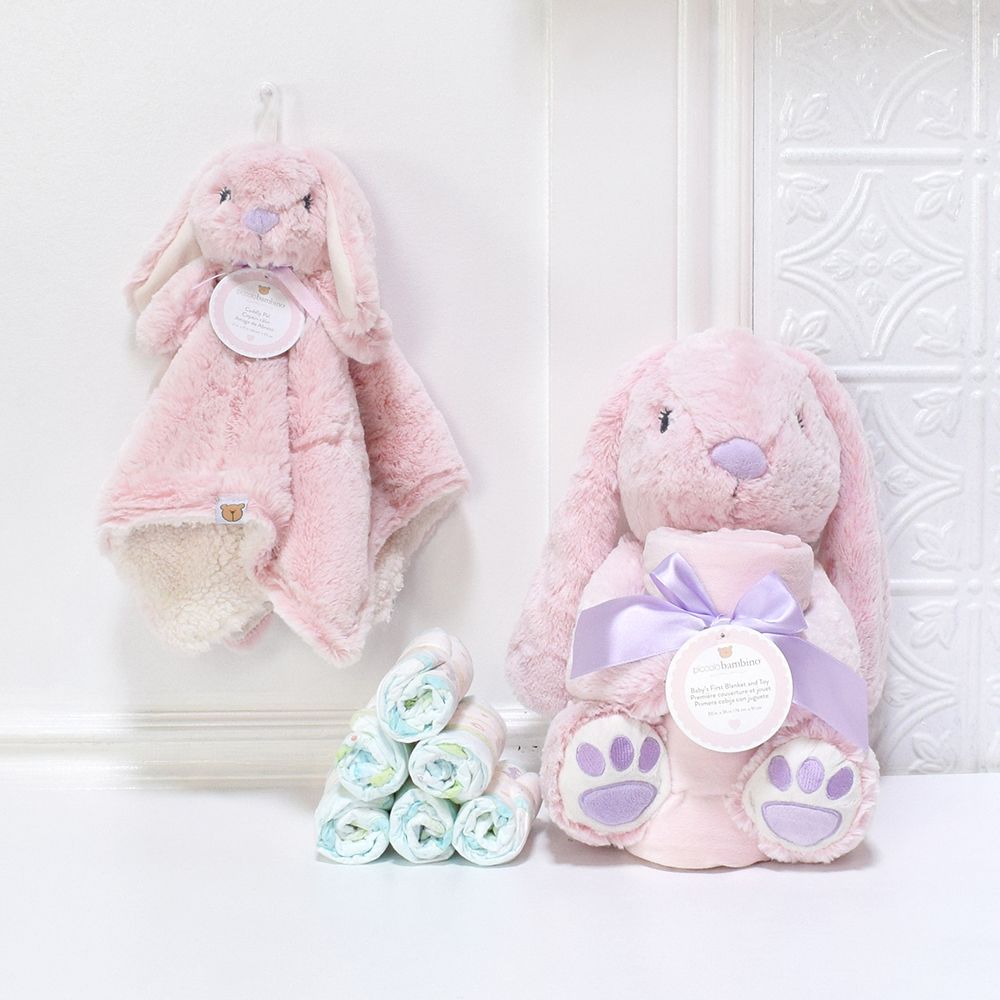 Baby Girl Plush Bunny Basket – how the gift is presented