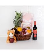 Baby Cuddles Gift Set with Wine, baby gift baskets, wine gift baskets, newborn gifts
